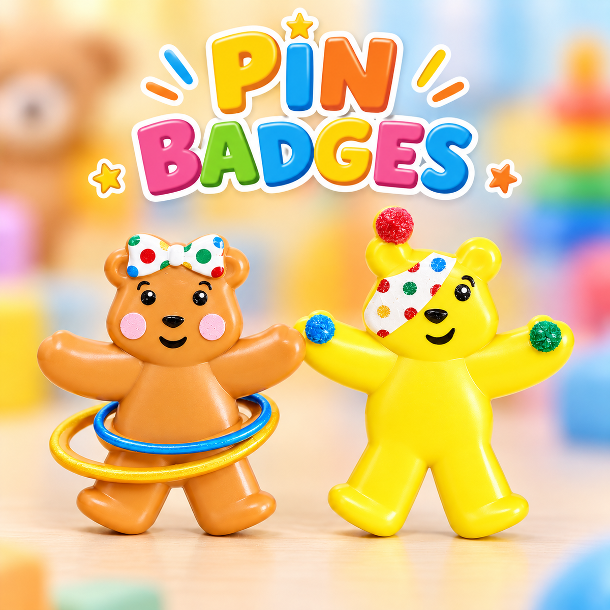 PUDSEY AND BLUSH PIN BADGES - SINGLE PIECE - FUN & COLORFUL DESIGNS