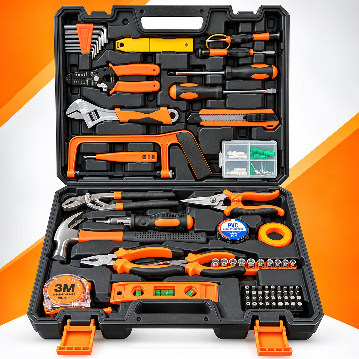 COMPLETE HOME DIY & REPAIR TOOL KIT - MULTIPURPOSE HAND TOOLS WITH PORTABLE HAND CARRY CASE