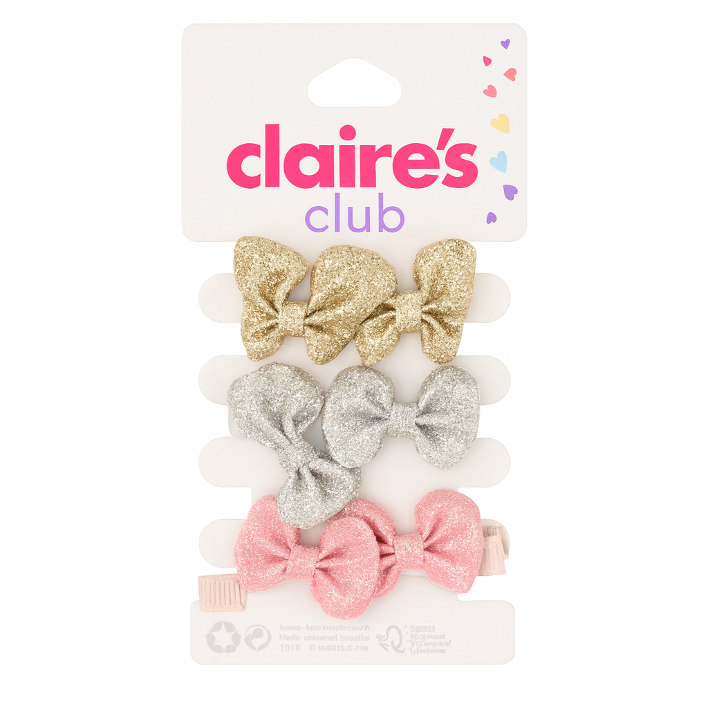 laire’s Club Glitter Bow Hair Clips – 6 Pack (Gold, Silver & Pink)