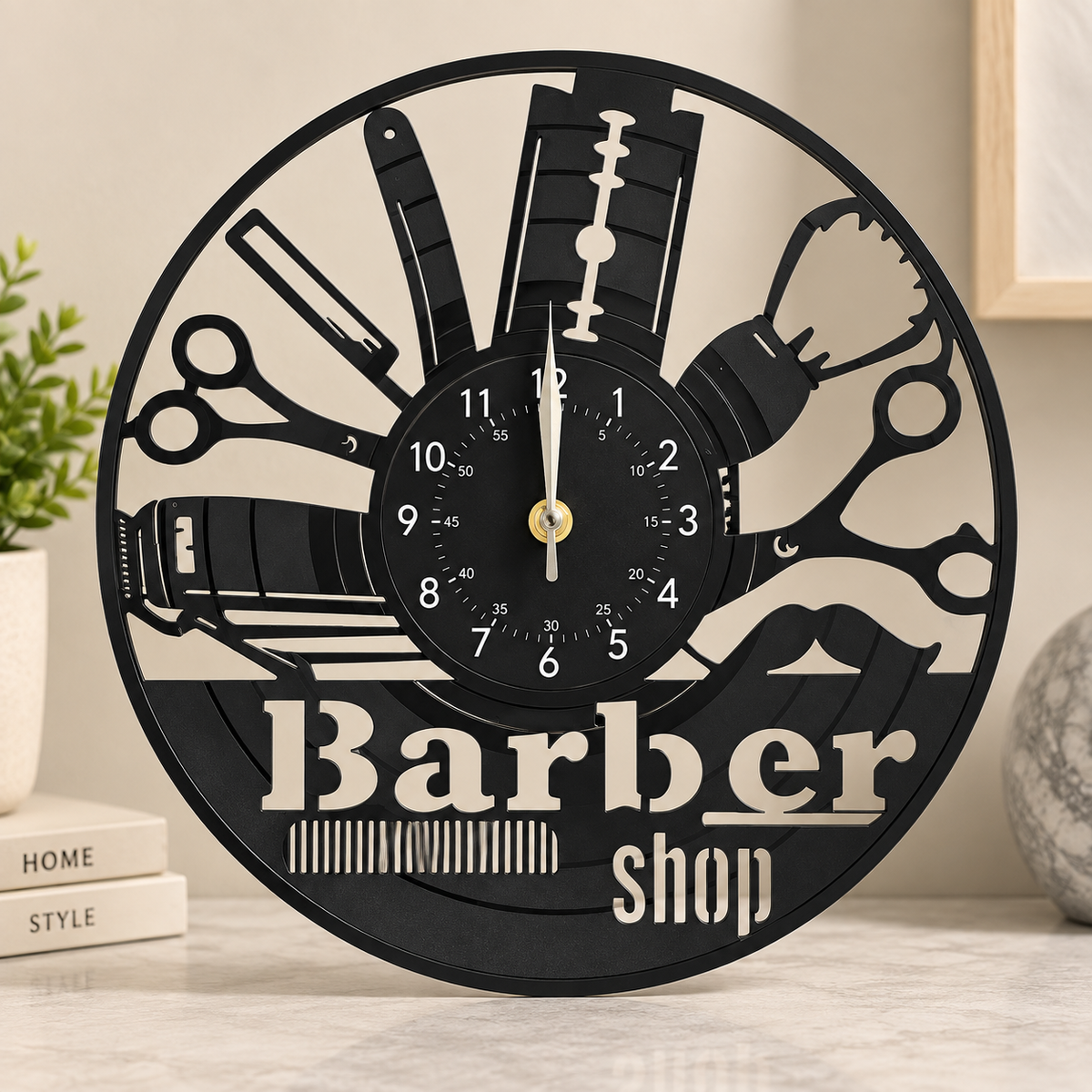 ANTIQUE WALL CLOCK - FOR BARBER SHOP - LIGHT WEIGHT & CLASSY IN STANDARD SIZE