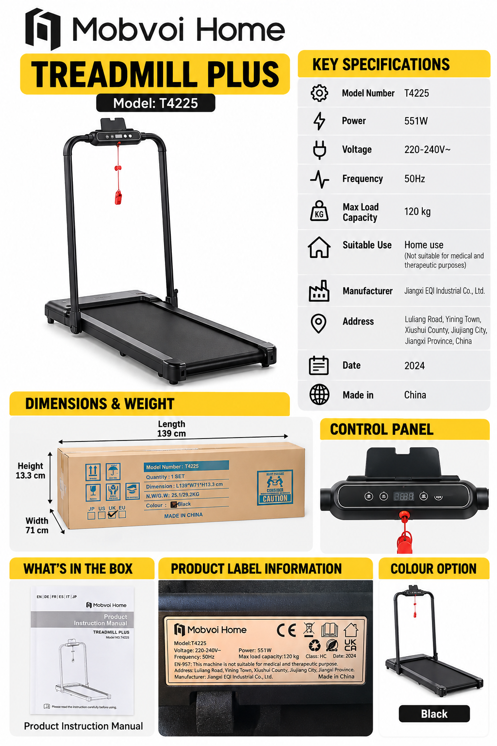 TREADMILL PLUS - RUNNING/ WALKING PAD - BLACK EDITION - (model no: T4225) by MOBVOI HOME