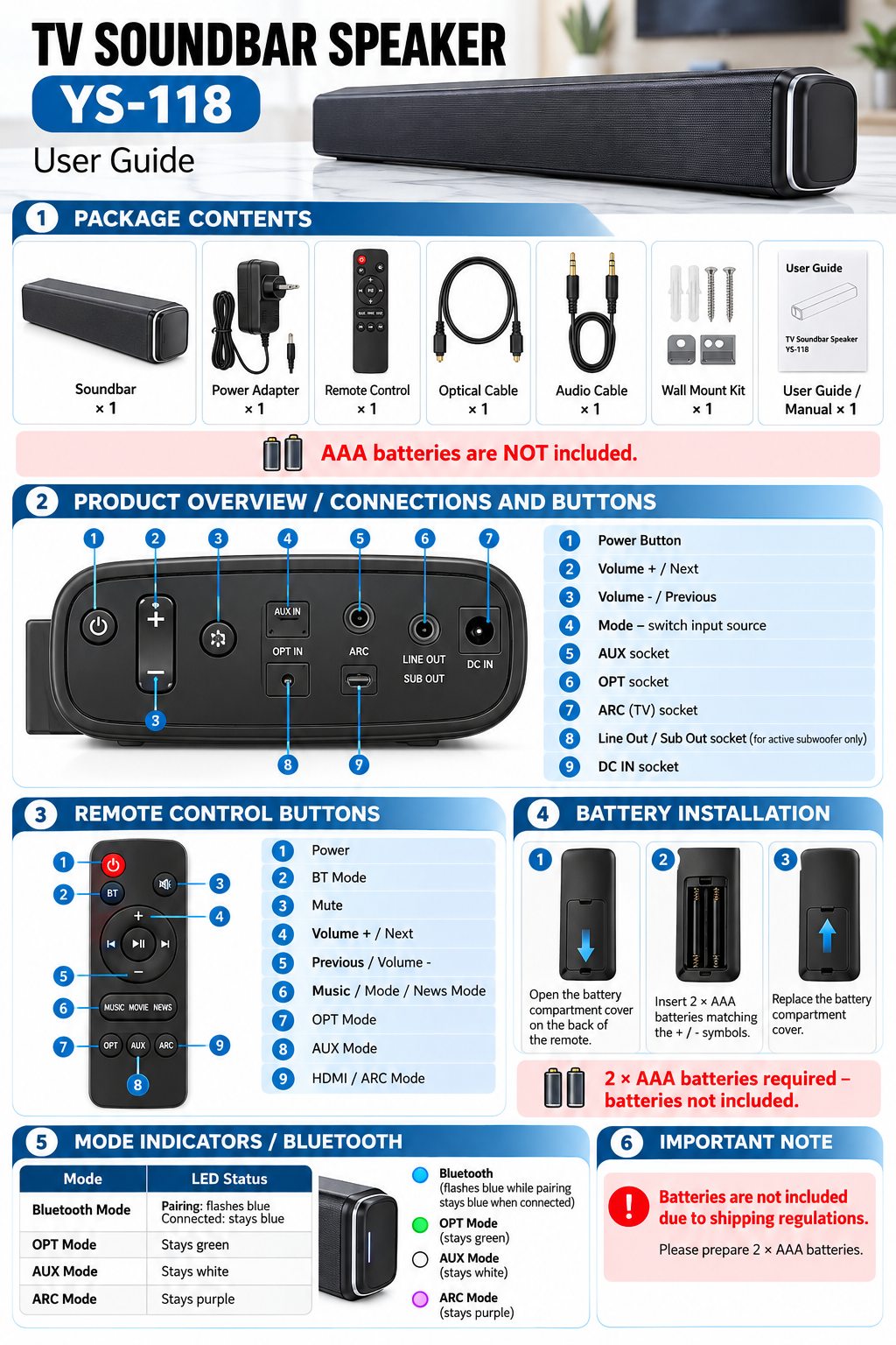 TV SOUNDBAR SPEAKER - ENHANCE TV AUDIO WITH REMOTE CONTROLLED MULTIPLE FUNCTIONS