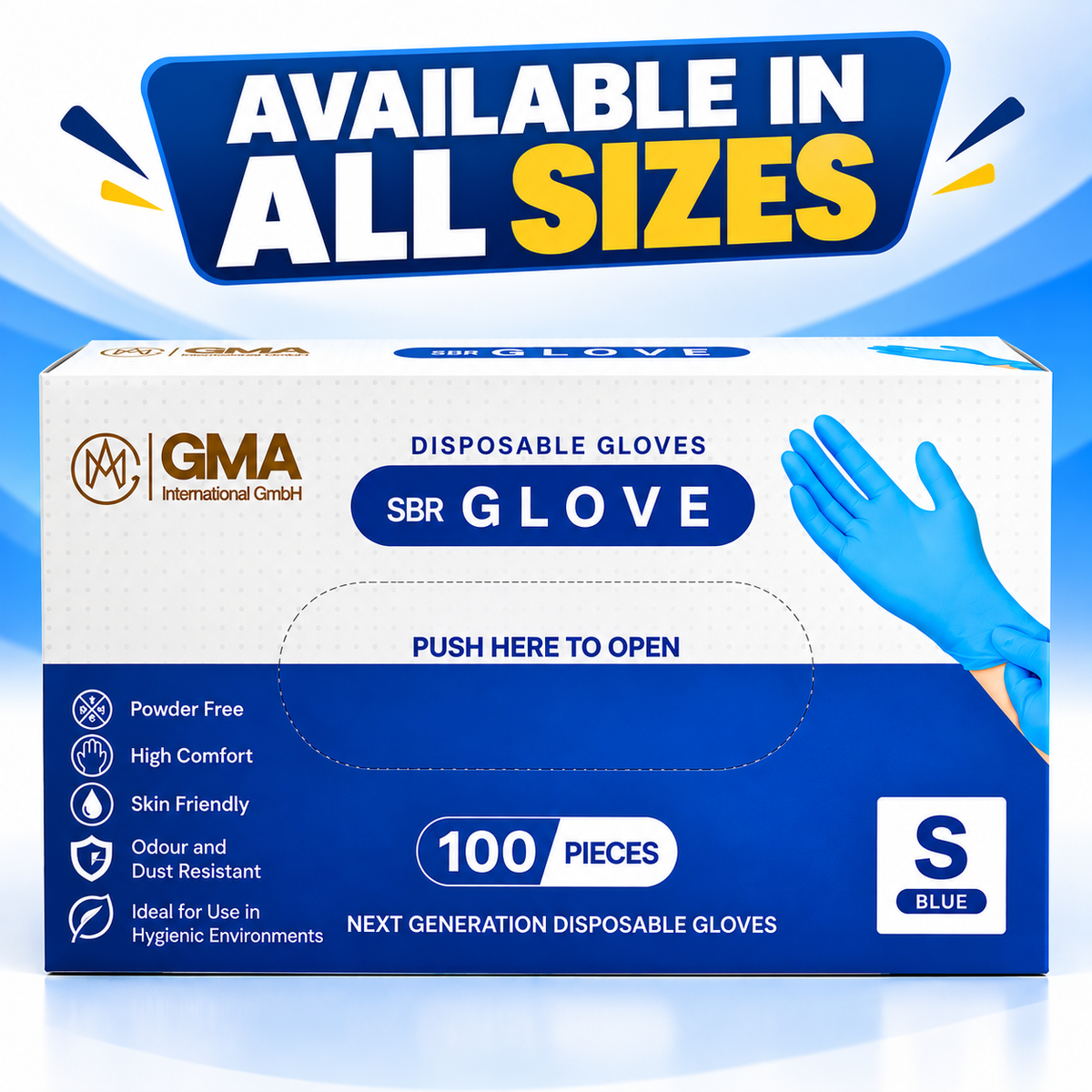 DISPOSABLE GLOVES - IN 4 DIFFERENT SIZES - 100PIECE/BOX - POWDER FREE & HIGH COMFORT