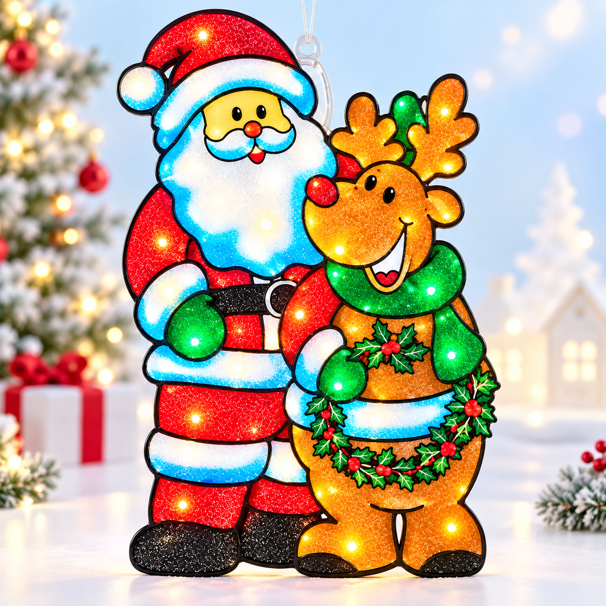 Battery Operated LED Santa &amp; Reindeer Window Silhouette Light
