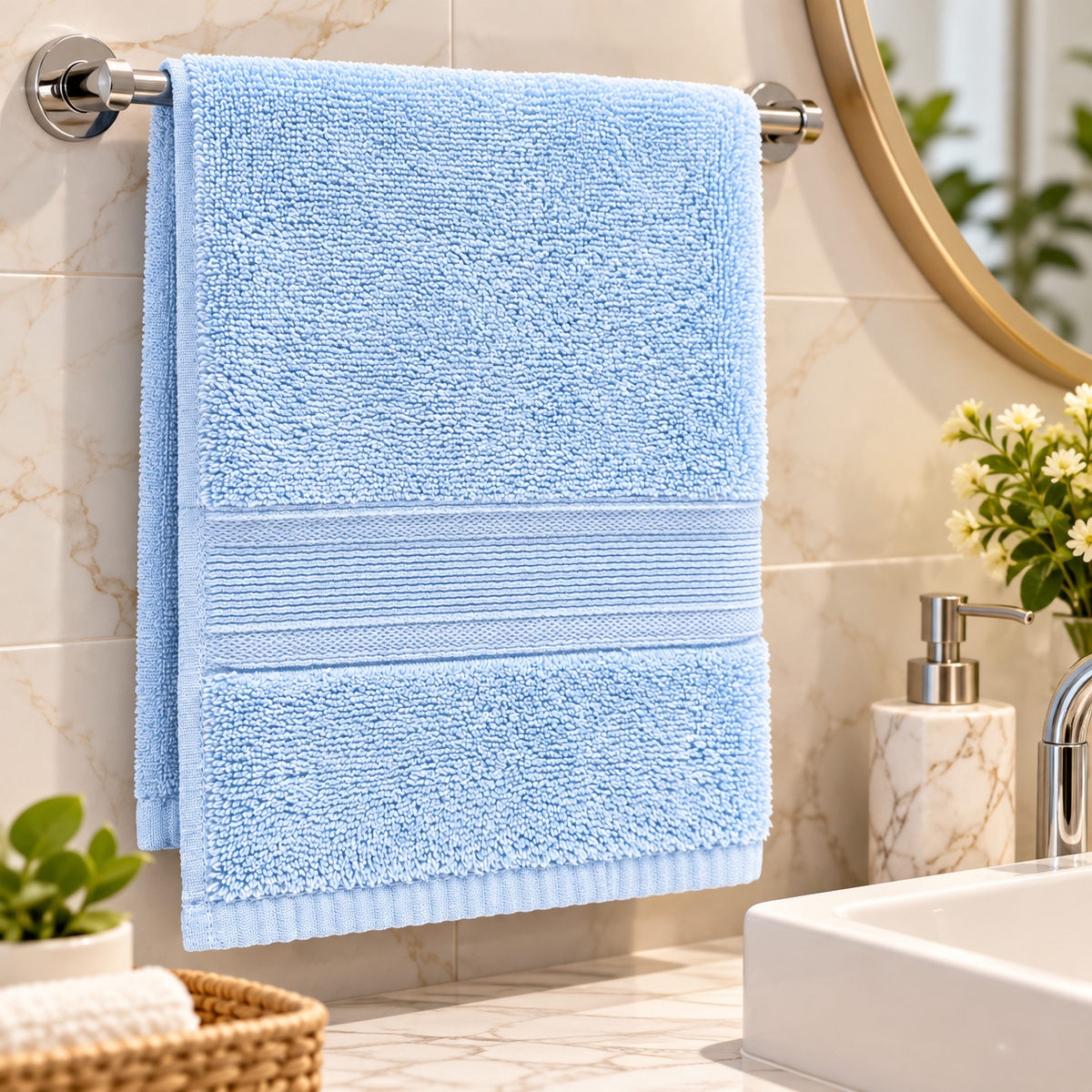 Premium high street, luxury plush guest towel in ocean blue, 100% pure cotton, soft & highly absorbent, 550gsm, 40cm x 60cm