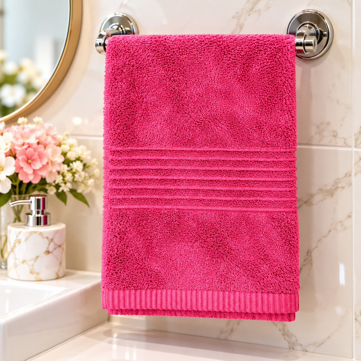 Premium high street, luxury pure cotton hand towel, beautiful dark pink, soft, plush & highly absorbent, 600gsm, 50cm x 90cm