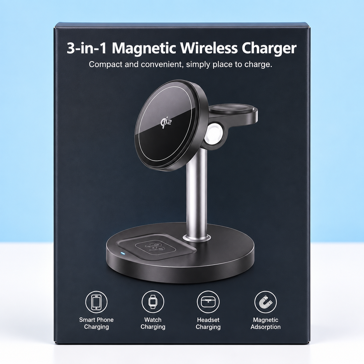 3-in-1 Magnetic Wireless Charging Station – Smartphone, Smartwatch & Headset