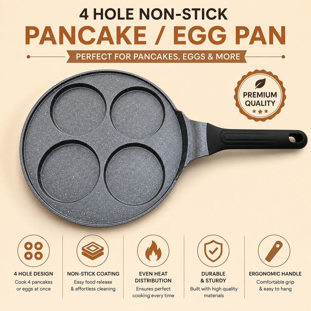 PANCAKE/ EGG PAN WITH 4 HOLE DESIGN, NON STICK & PREMIUM COATING by ROSENBERG