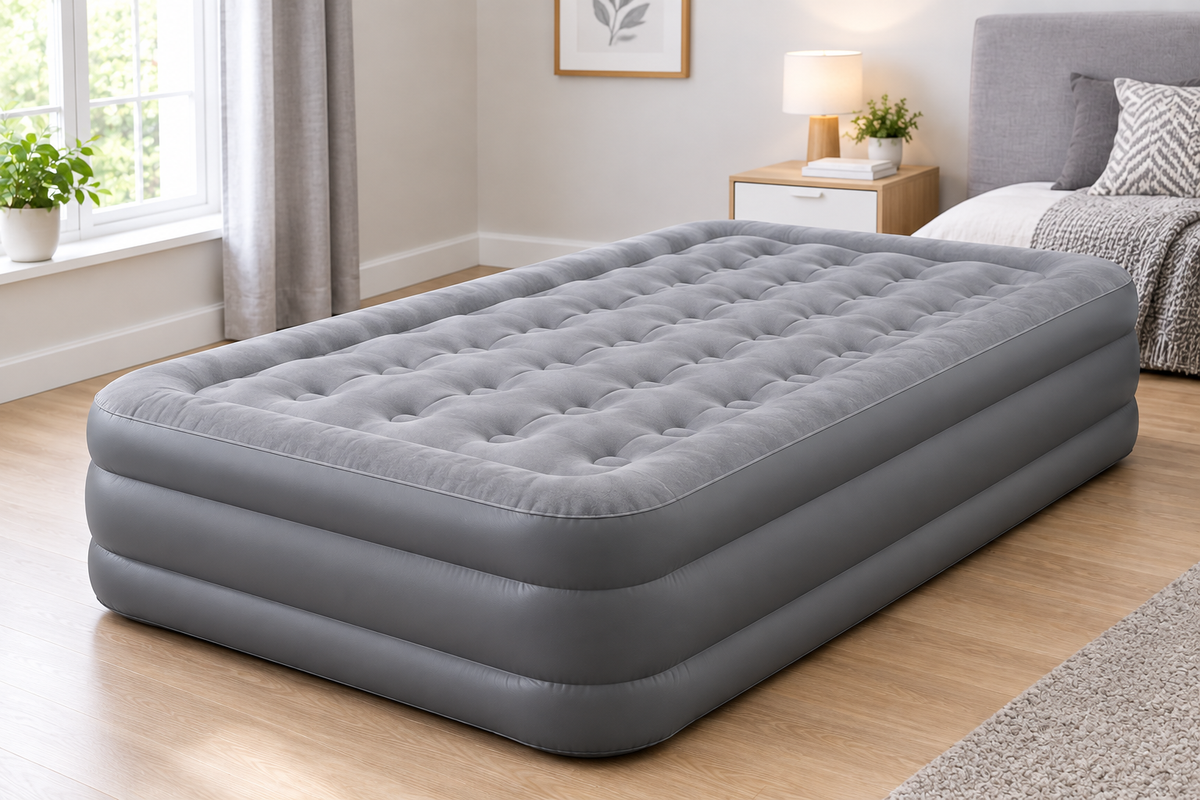 Single Inflatable Air Mattress – grey, 190 × 100 × 40 cm