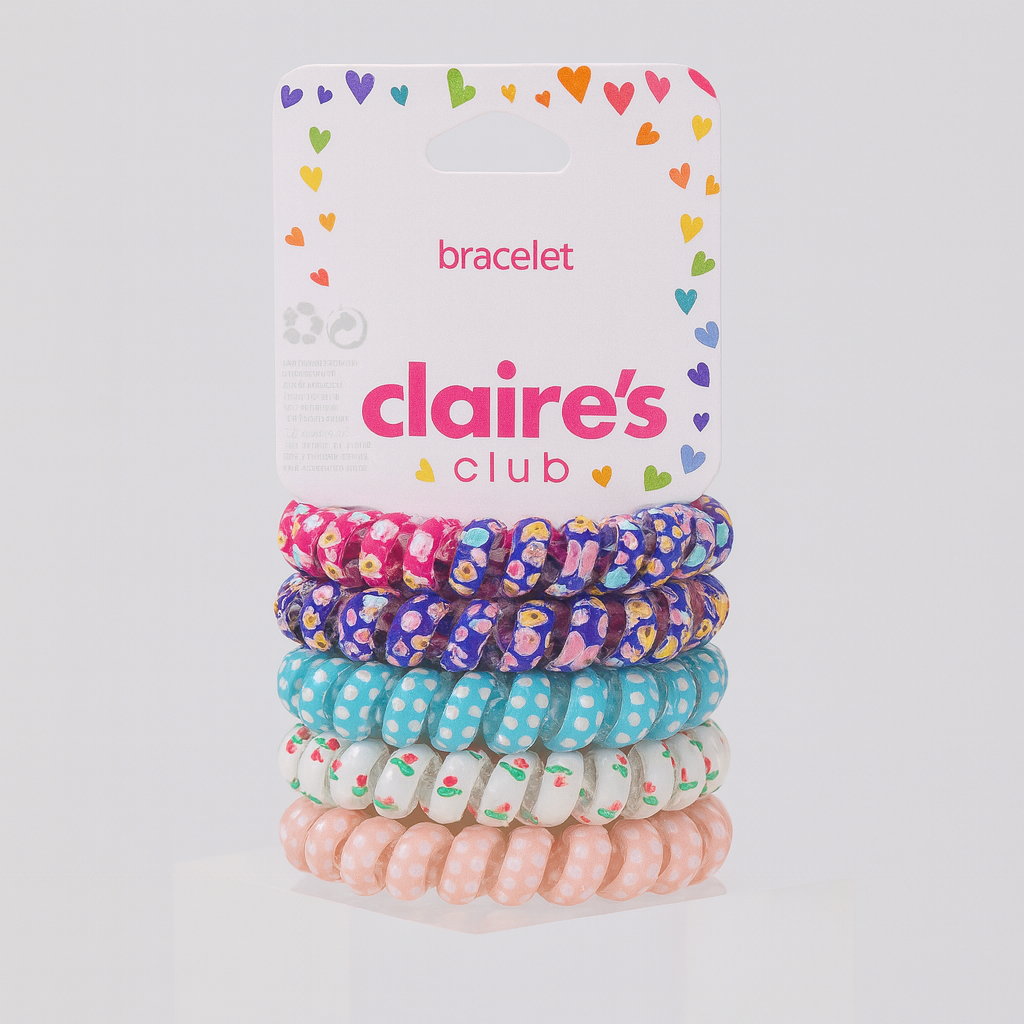 Claire’s Club Coiled Stretch Bracelets – 5 Pack (Floral & Polka Dot Designs)