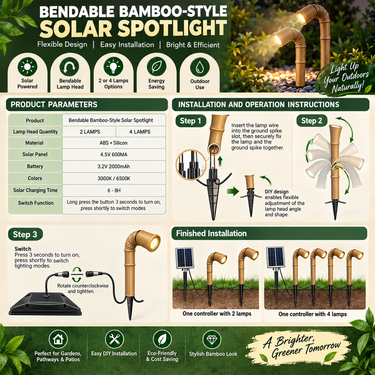 BENDABLE BAMBOO-STYLE SOLAR LIGHTS - 4 PIECES IN PER BOX ALONG
