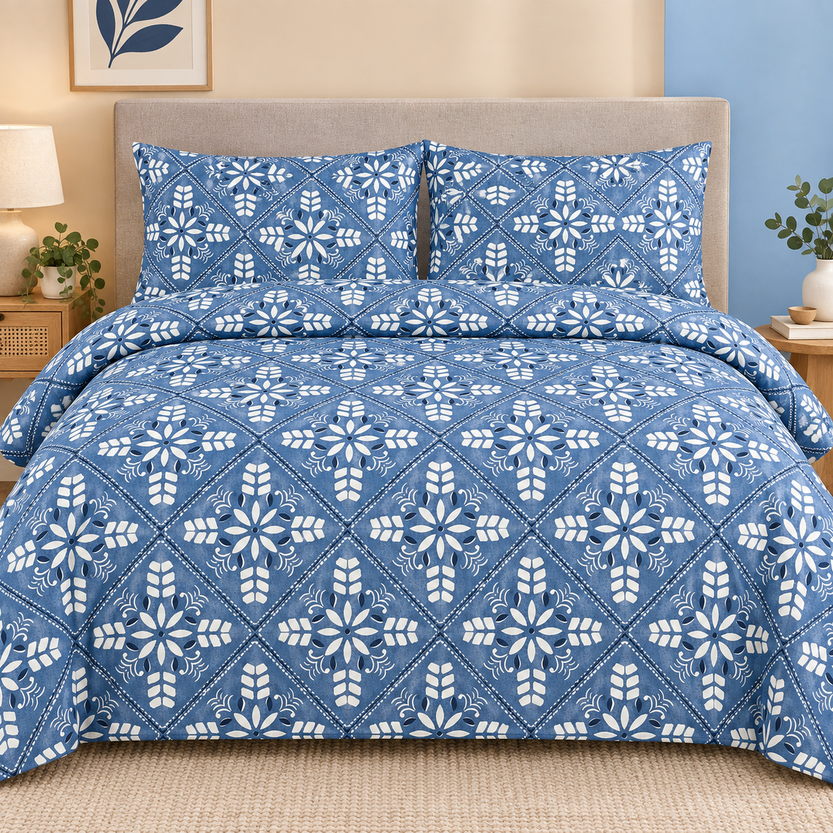 HIGH ST BRAND - WASHED COTTON BEDSET - KING SIZE DUVET COVER & PILLOW CASES - (228cm*218cm) - MACHINE WASHABLE & TUMBLE DRY