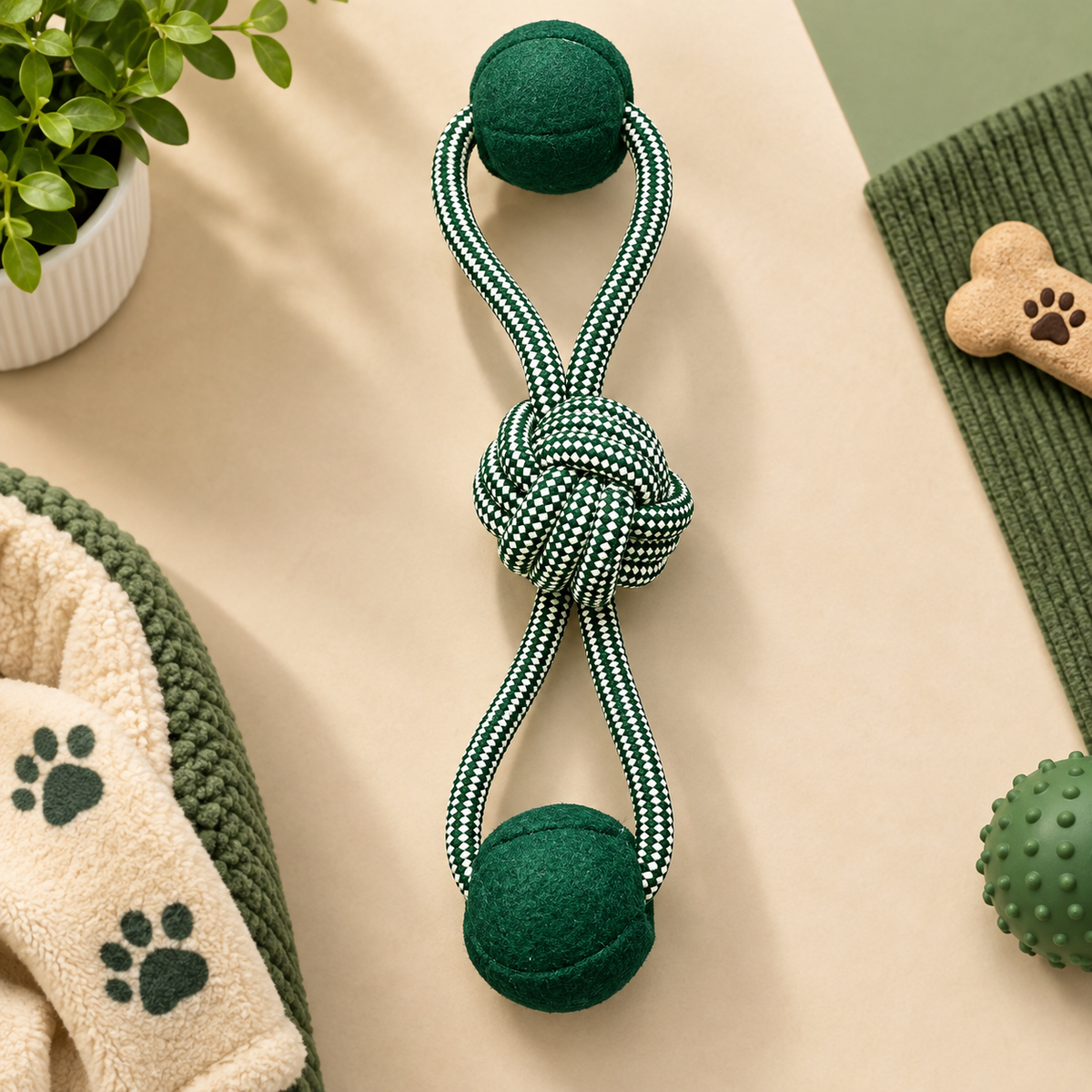 DUMBELL WITH ROPE BALL - ECO-FRIENDLY, RESCUE TESTED & MADE UP OF NATURAL MATERIALS