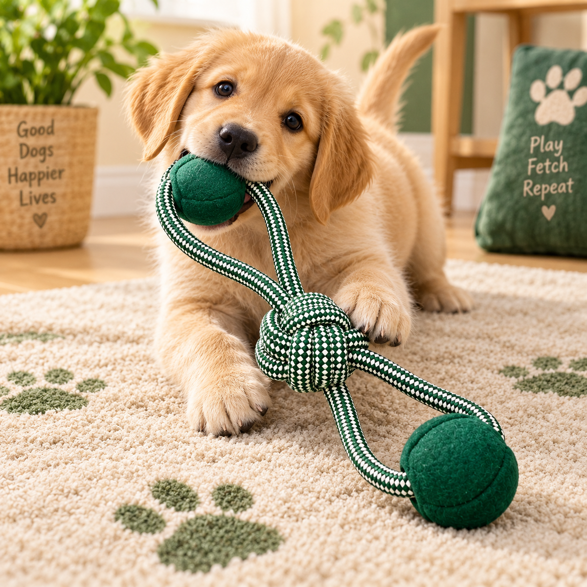 DUMBELL WITH ROPE BALL - ECO-FRIENDLY, RESCUE TESTED & MADE UP OF NATURAL MATERIALS