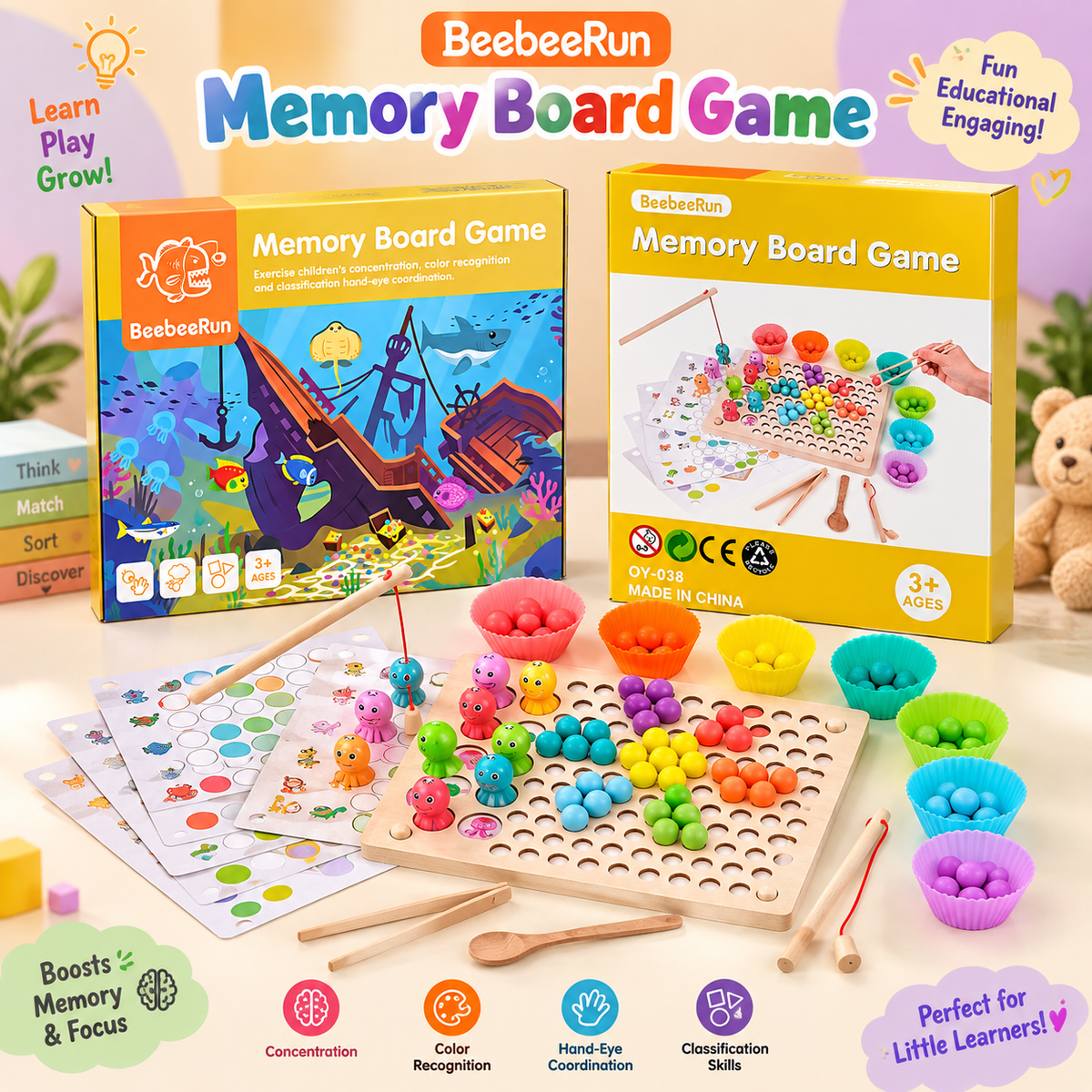 MEMORY BOARD GAME - BEST FOR CHILDREN'S CONCENTRATION, COLOR RECOGNITION & EYE COORDINATION