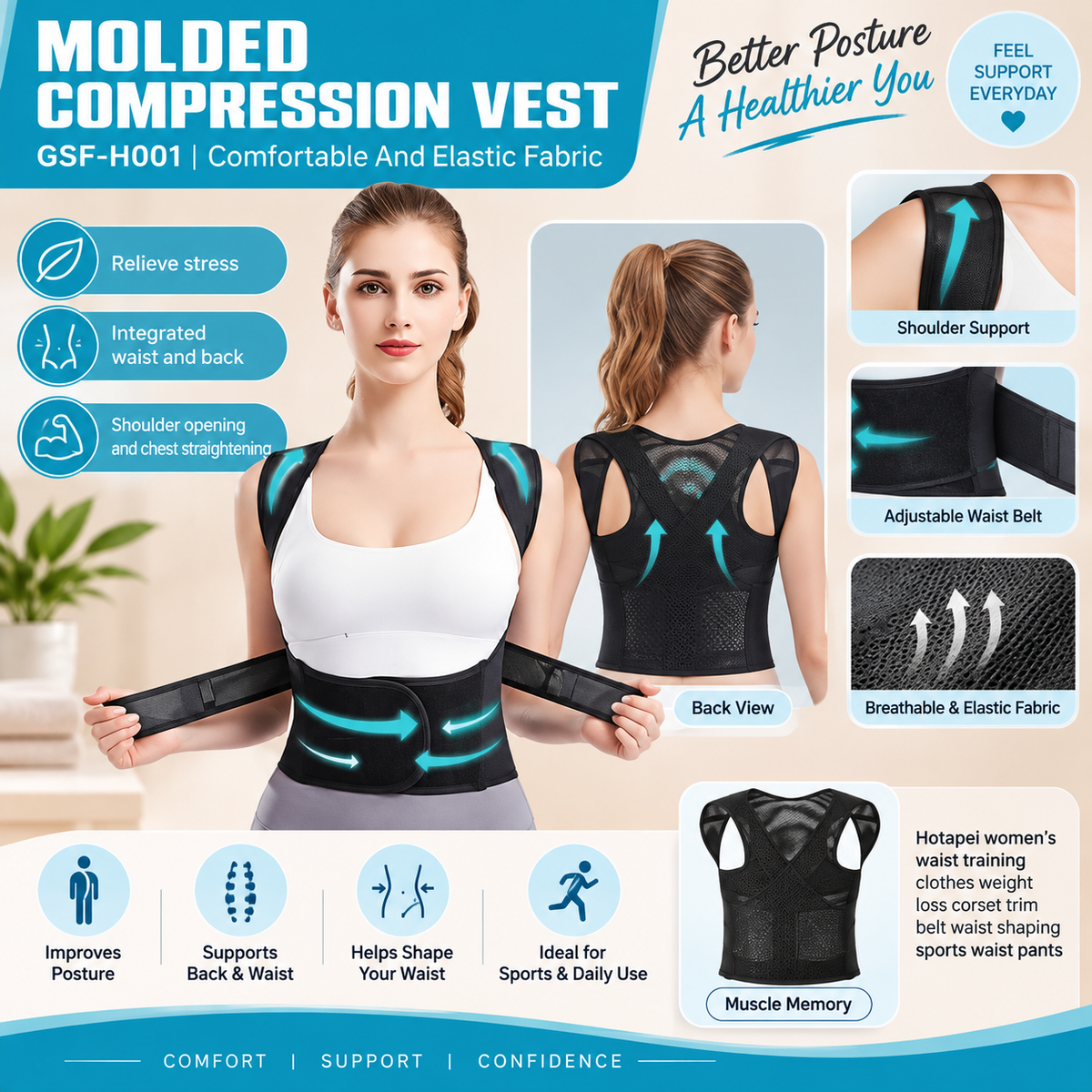 MOLDED COMPRESSION VEST - COMFORTABLE & ELASTIC FABRIC & RELIEVE STRESS - SIZE -xxl