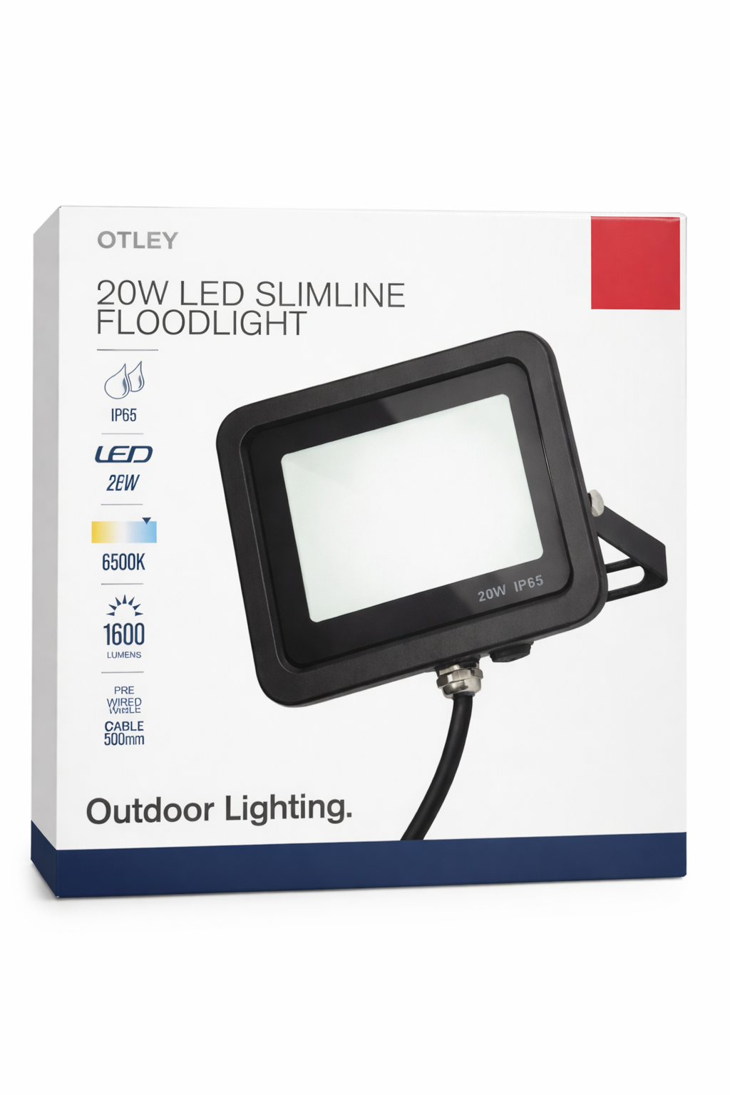 20W LED Slimline Floodlight IP65 – Outdoor Security Light 6500K Daylight – Black