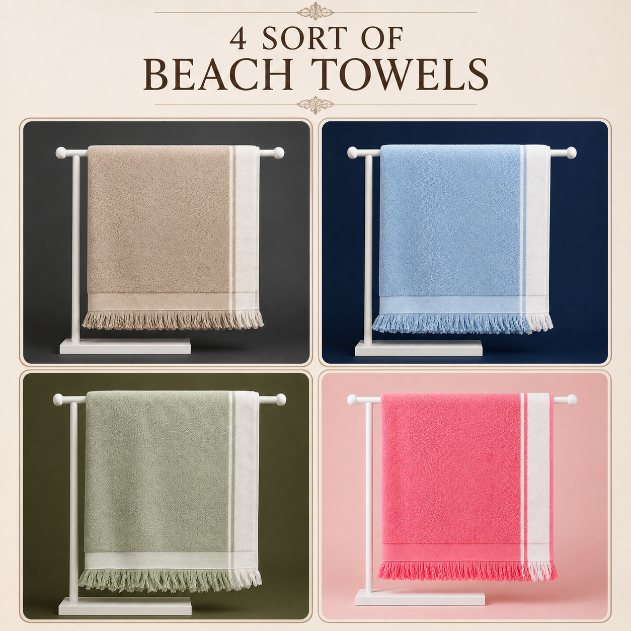 SHORELINE STRIPE BEACH TOWELS - SUPER SOFT IN 4 DIFFERENT COLORS - 100% COTTON