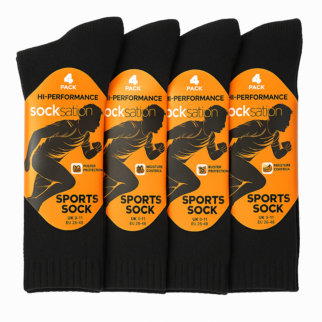 Socksation Sports Socks – 3 Pairs 4 set in a pack (UK 6-11 / EUR 39-45) High-Performance White Athletic Socks for Everyday Comfort