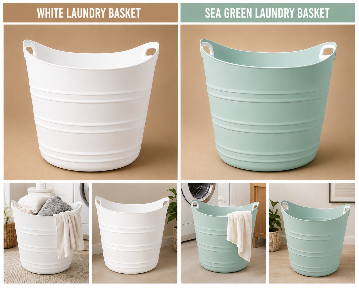 LAUNDRY BASKETS - STYLISH, DURABLE & VERSATILE - WHITE/SEA GREEN