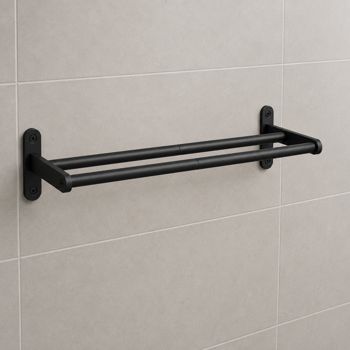 DOUBLE TOWEL BAR - BLACK MATTE CLASSY LOOK - THE ARTICLE IS SUITABLE FOR BATHROOMS & EN-SUITES -