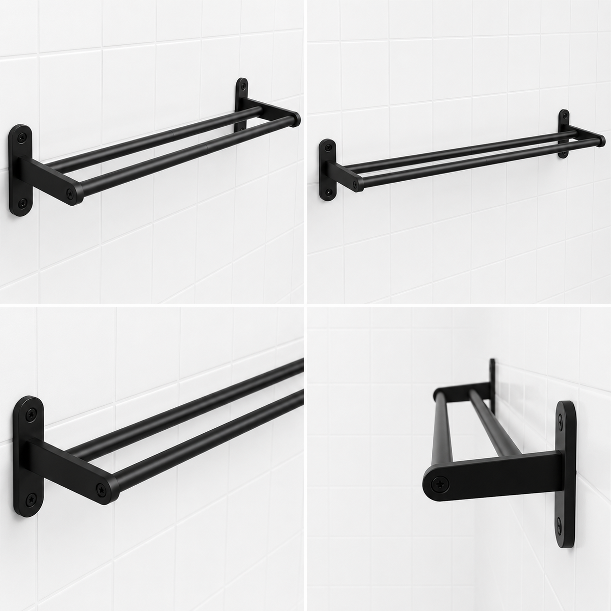 DOUBLE TOWEL BAR - BLACK MATTE CLASSY LOOK - THE ARTICLE IS SUITABLE FOR BATHROOMS & EN-SUITES -
