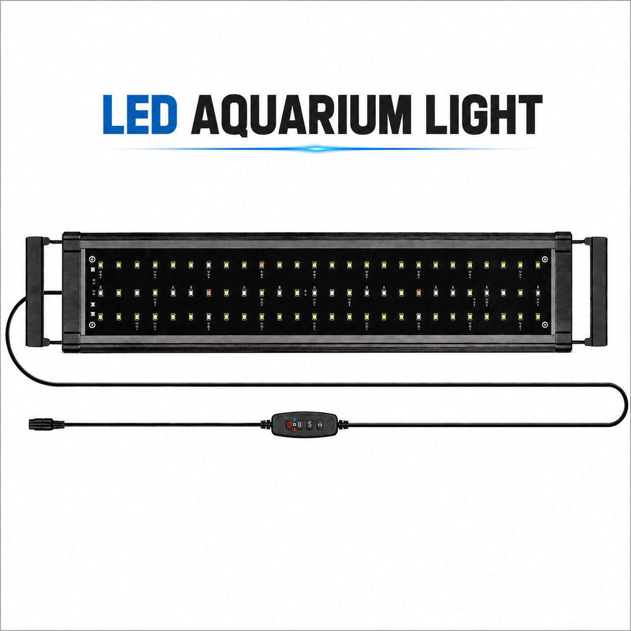LED AQUARIUM LIGHT - EXTENDABLE BRACKETS & TIMER KEY - BLACK IN COLOR