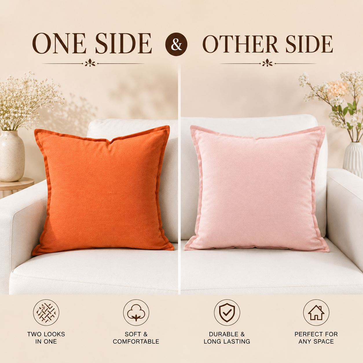 HIGH ST BRAND - COTTON CUSHION - BOTH SIDE DIFFERENT SHADES
