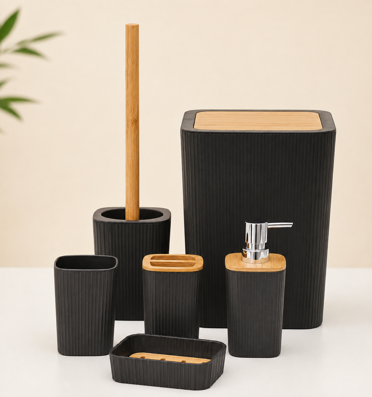 12 PIECE BATHROOM ESSENTIALS SET - BLACK/NATURAL COLOR - CLASSY AND GIVES AESTHETIC LOOK by MAISON TRES