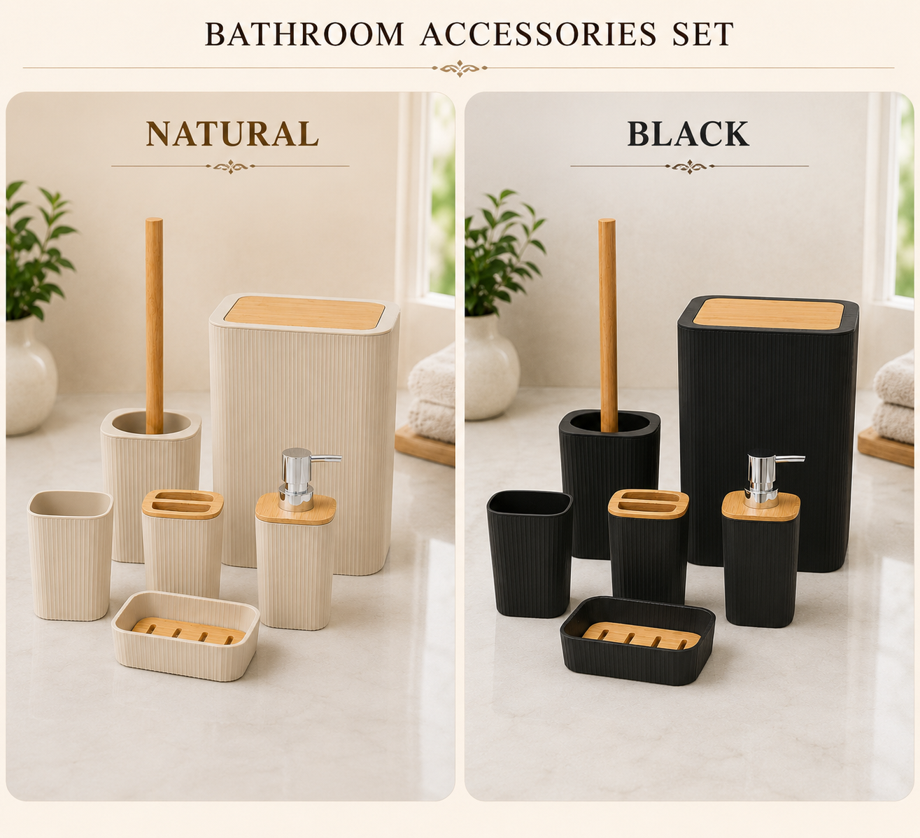 12 PIECE BATHROOM ESSENTIALS SET - BLACK/NATURAL COLOR - CLASSY AND GIVES AESTHETIC LOOK by MAISON TRES