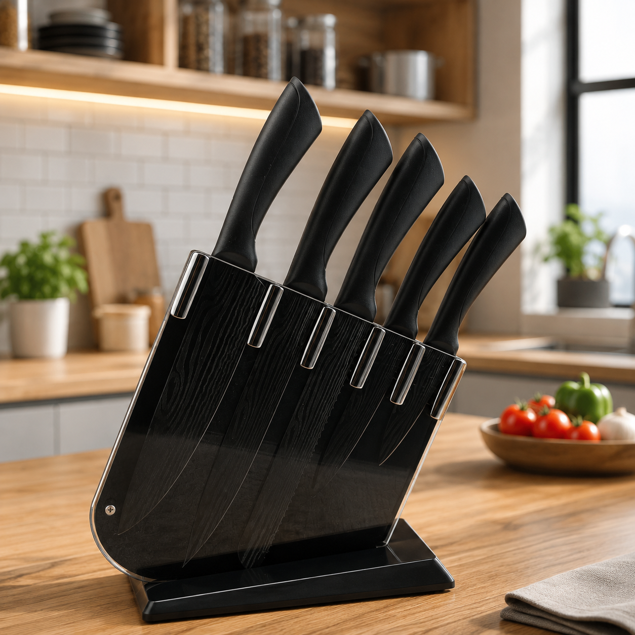 6 PIECE KNIFE SET - INCLUDING KNIFE STAND - BEST TO PLACE ON DINING TABLE FOR ABOVE 18 YEARS AGE - by KUNSION