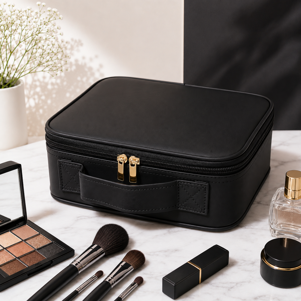 MAKEUP ORGANISER TRAVEL KIT - IN-BUILT LED MIRROR - AVAILABLE IN PEACH/BLACK COLOR