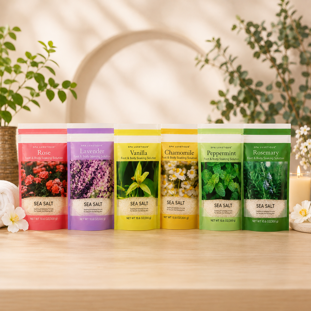 FOOT & BODY SOAKING SOLUTION GIFT SET - INCLUDING 6 SEA SALTS & ARGAN OIL by SPA LUXETIQUE