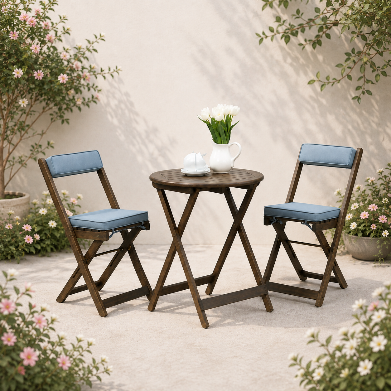 RAFFLES BISTRO SET WITH CUSHIONED SEATS by GREENHURST- Chestnut - 4252