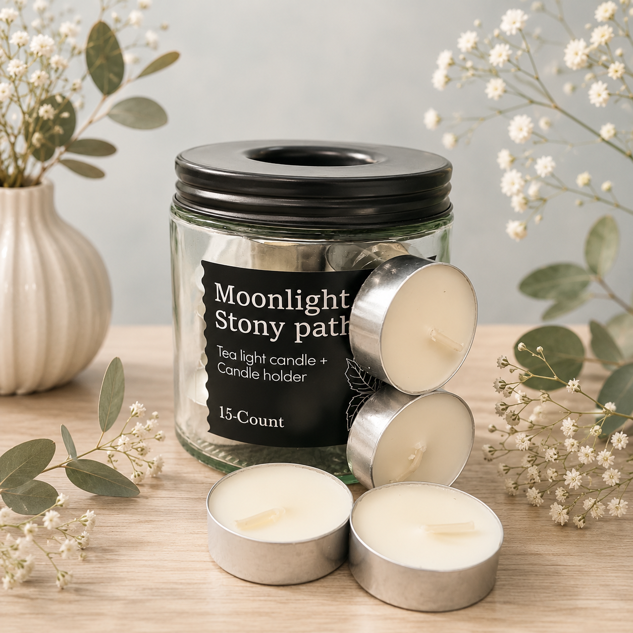 SCENTED CANDLES IN A JAR - CHOOSE 1 FROM 4 VARIENTS - EACH JAR CONTAINS 15 CANDLES - Fresh cinnamon/Light cotton/ Amber Doux/ Moonlight stony path