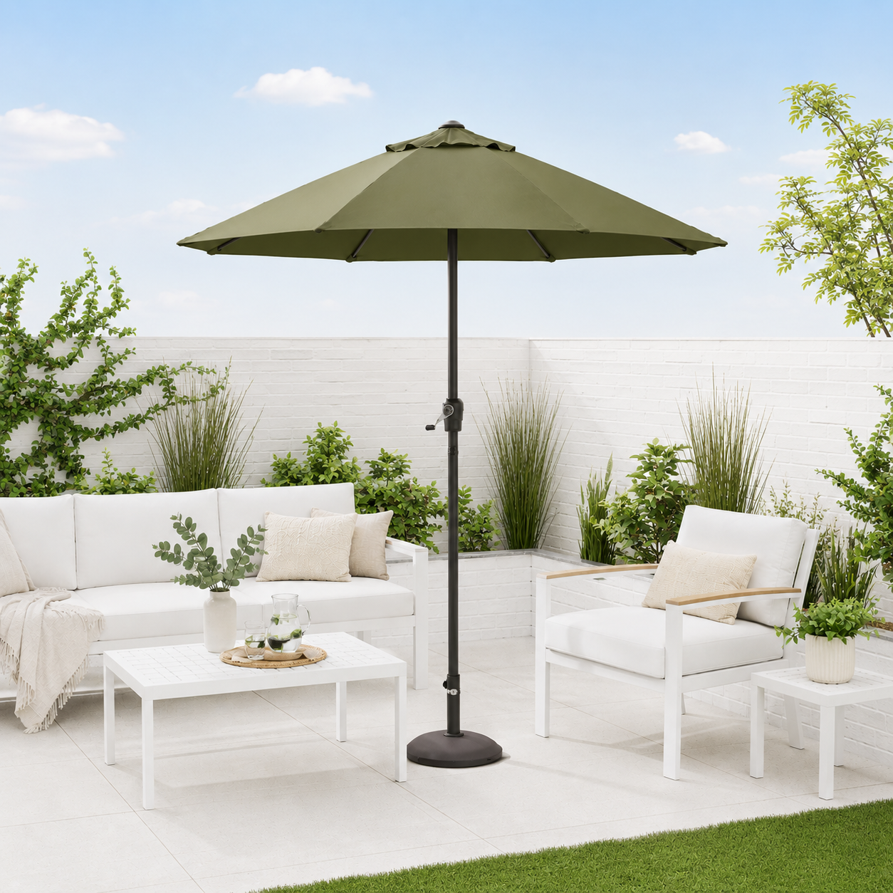 2.7m GARDEN PARASOL UMBRELLA FOR MULTIPLE OUTDOOR OCCASIONS  - OLIVE GREEN EDITION