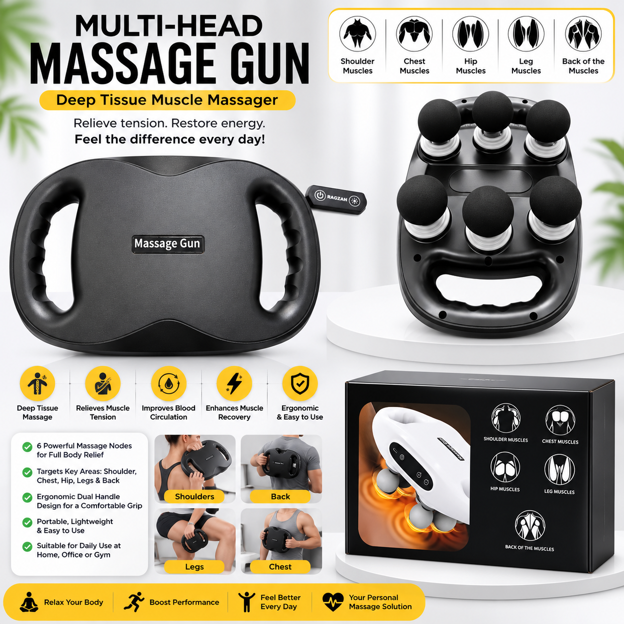 SIX HEAD FASCIA GUN - MODEL-BLD 660 - RELAX TIRED MUSCLES & SUPPORT POST-WORKOUT RECOVERY