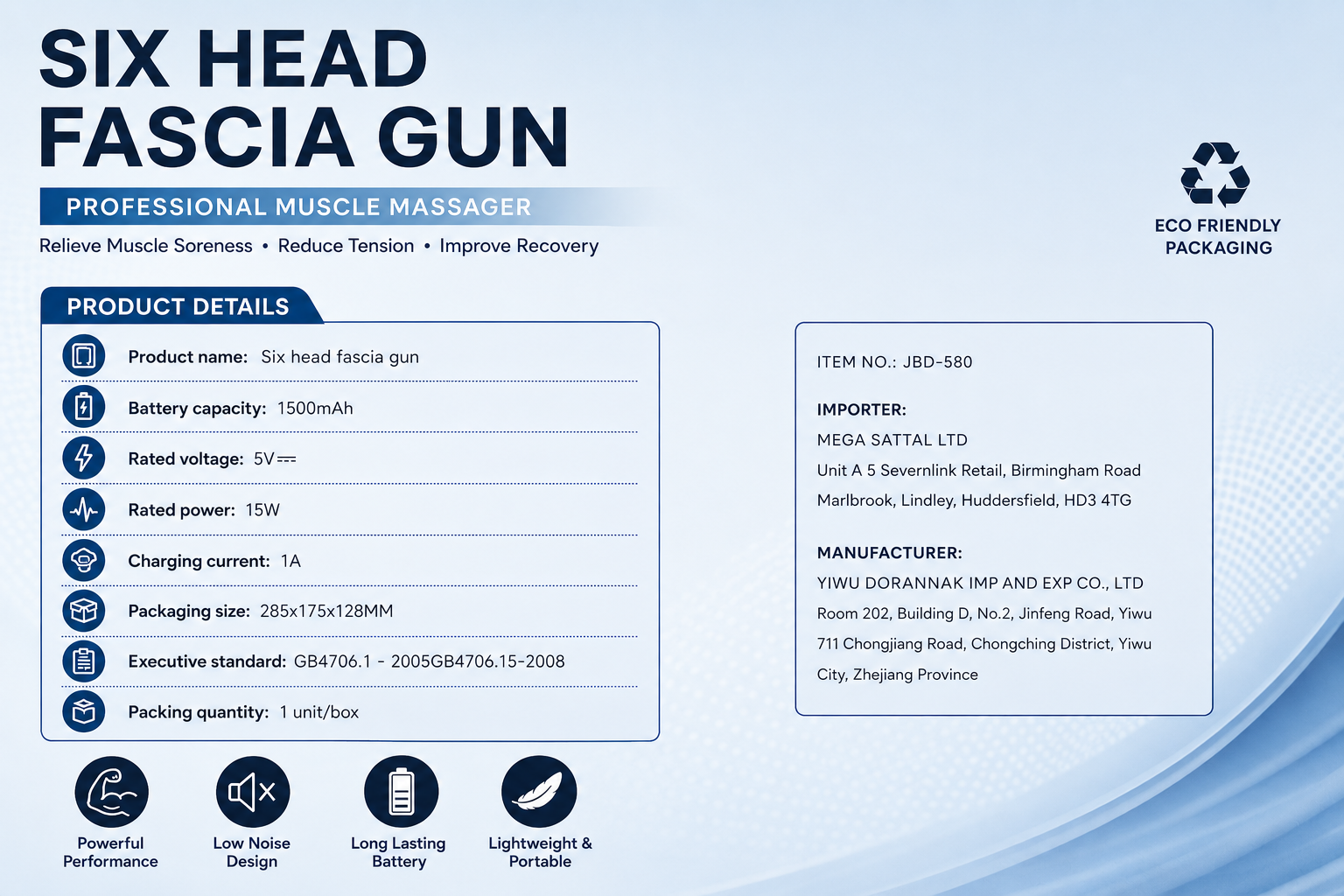 SIX HEAD FASCIA GUN - MODEL-BLD 660 - RELAX TIRED MUSCLES & SUPPORT POST-WORKOUT RECOVERY