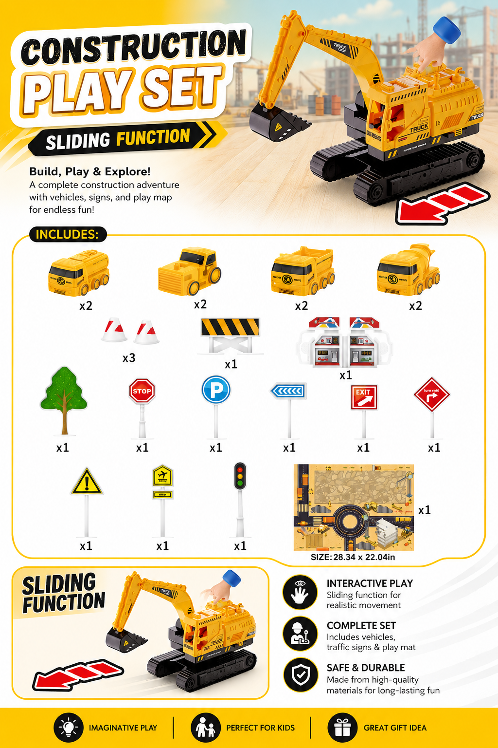 EXCAVATOR TRACK - CONSTRUCTION PLAY SET - ENGINEERING SERIES