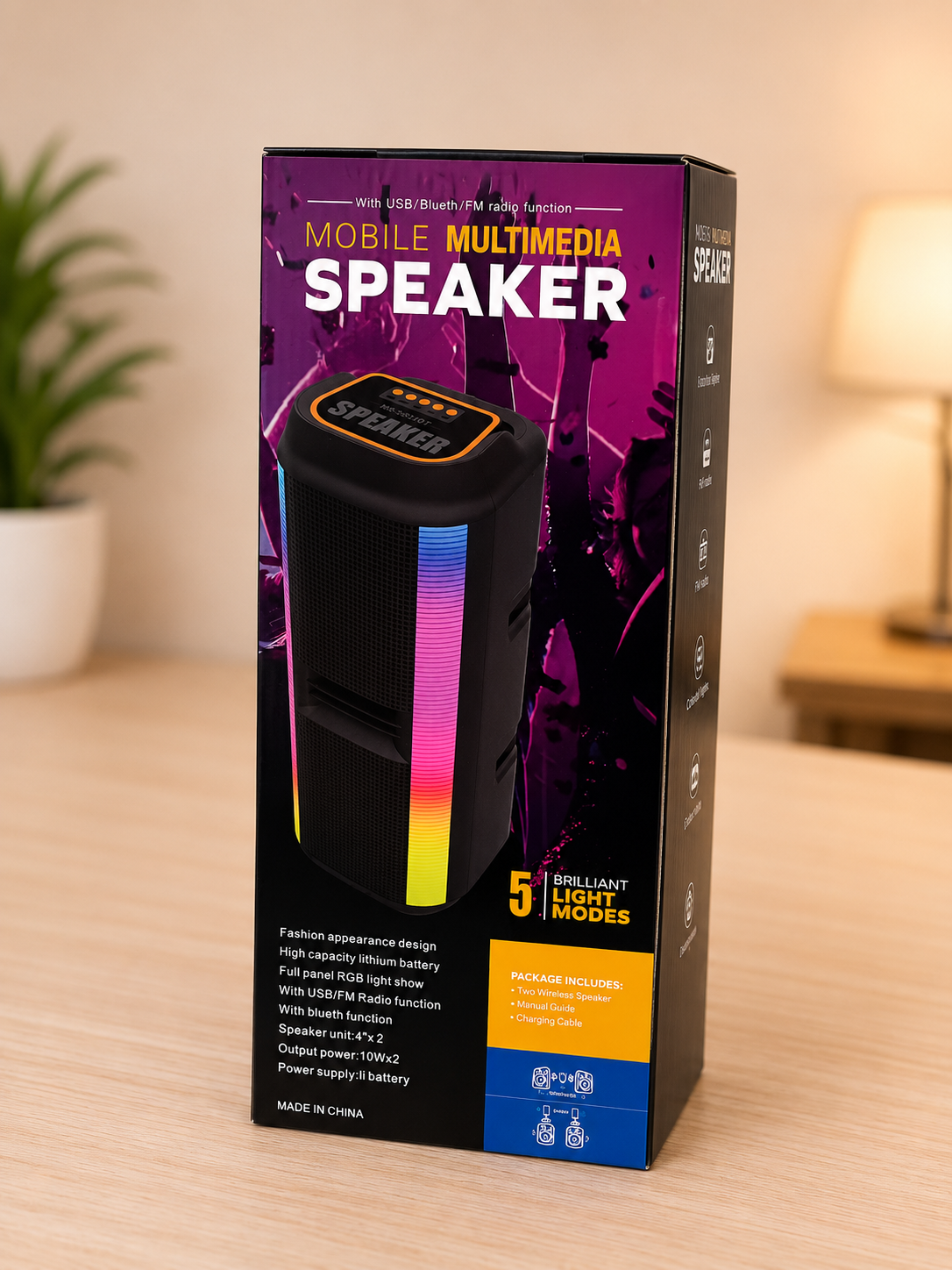 MOBILE MULTIMEDIA SPEAKER WITH USB, BLUETOOTH & FM-RADIO FUNCTIONS - 5 LIGHT MODES
