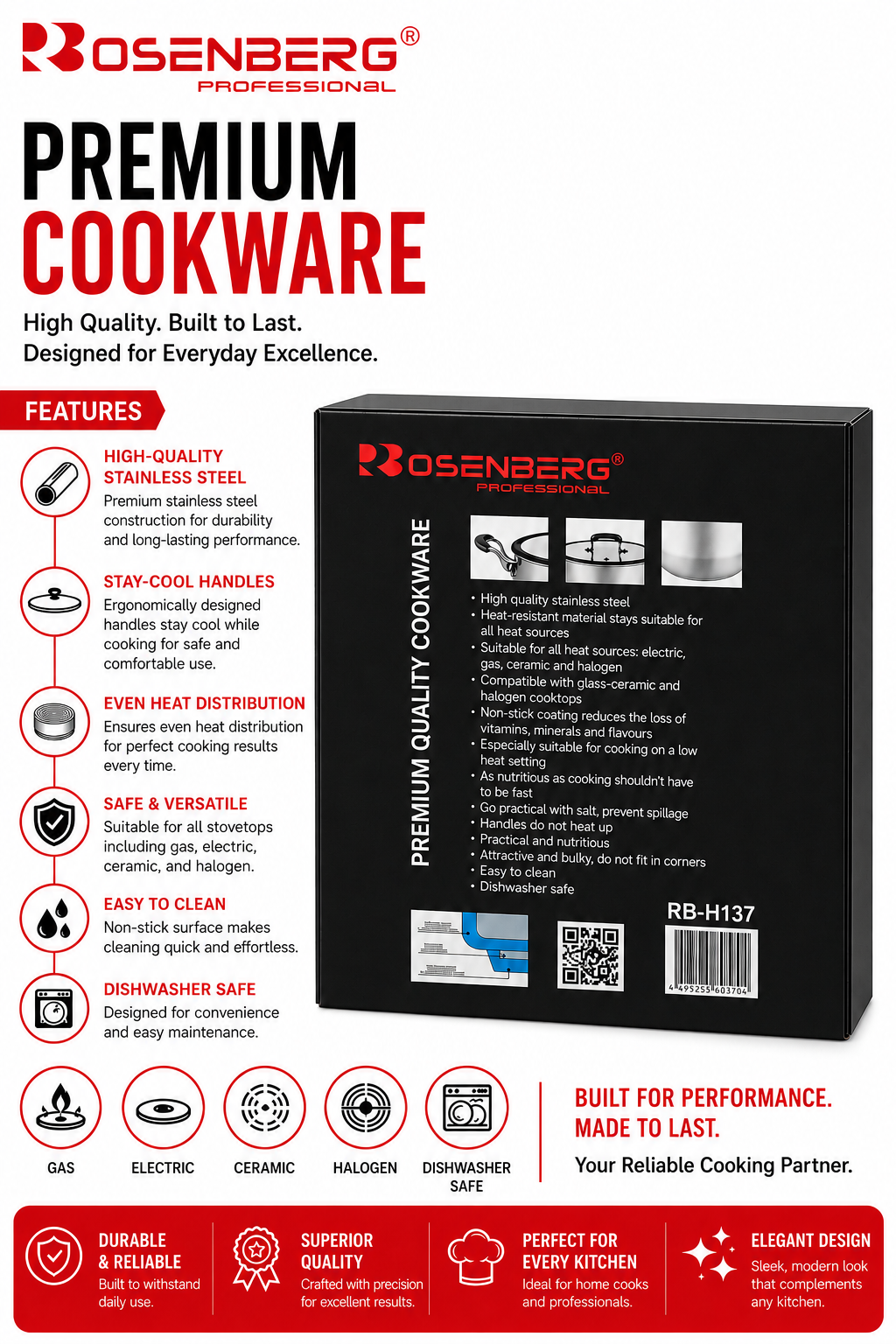 STAINLESS STEEL COUSCOUS STEAMER - non-stick coating & induction compatible - 20CM - by ROSENBERG