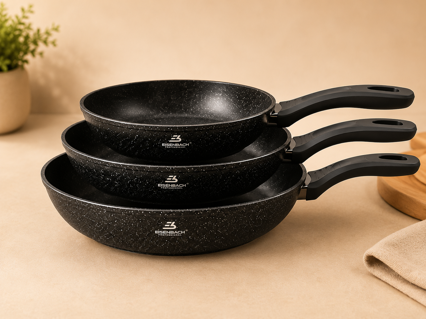 FORGED ALUMINUM FRY PAN SET - SET OF 3 PANS IN 3 DIFFERENT SIZES by EISENBACH