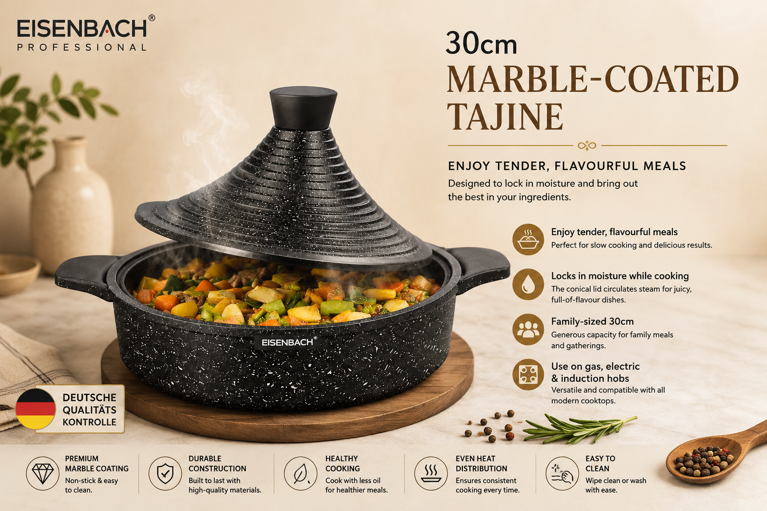 TAJINE WITH MARBLE COATING - BLACK EDITION - 30cm by EISENBACH