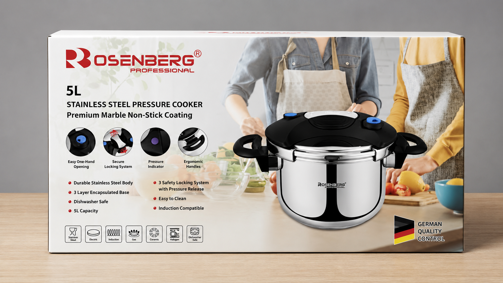 STAINLESS STEEL PRESSURE COOKER - 5 Litre by ROSENBERG