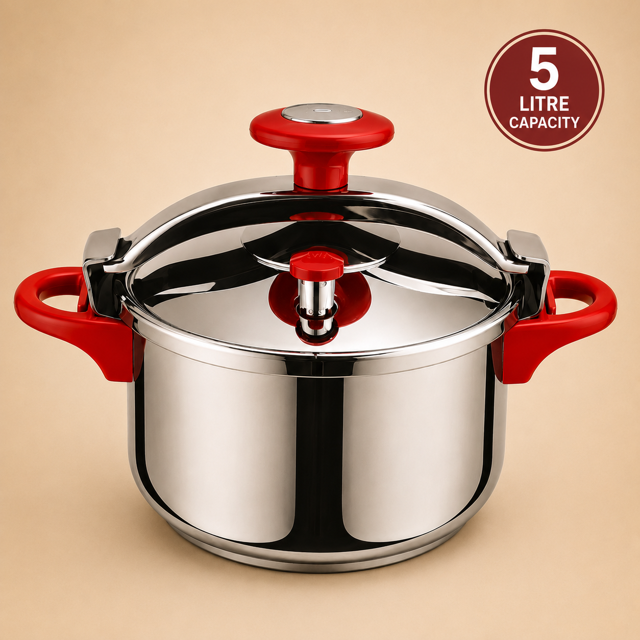 7 LITRES/ 5 LITRES- STAINLESS STEEL PRESSURE COOKER - RED COLOR - by EISENBACH