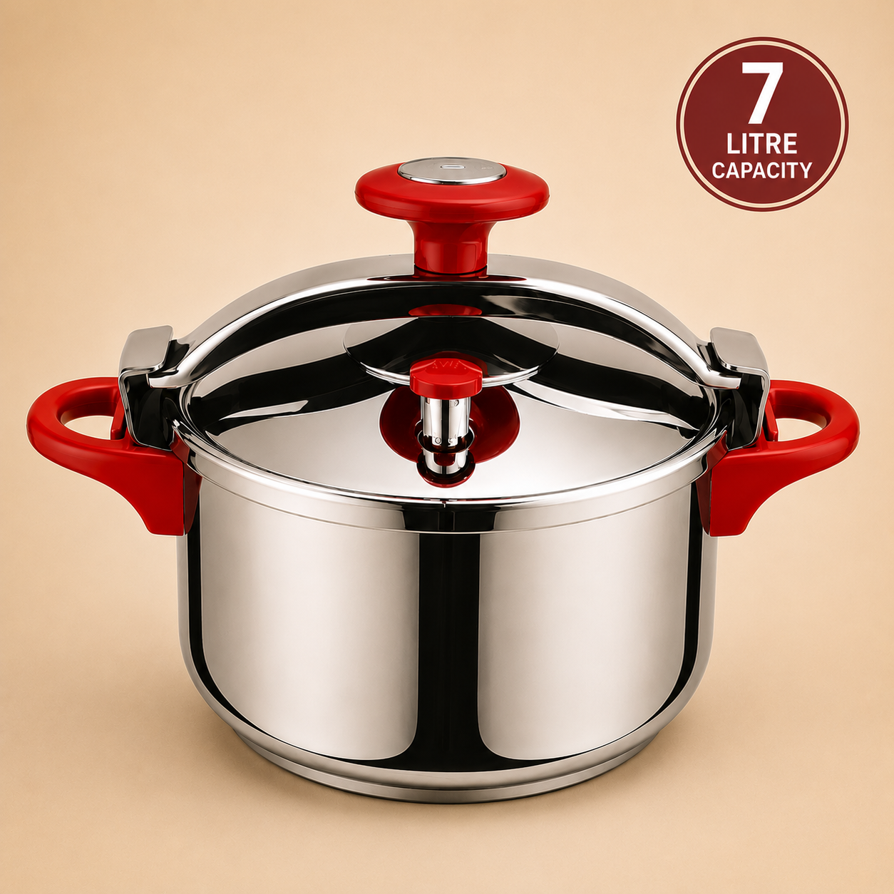 7 LITRES/ 5 LITRES- STAINLESS STEEL PRESSURE COOKER - RED COLOR - by EISENBACH