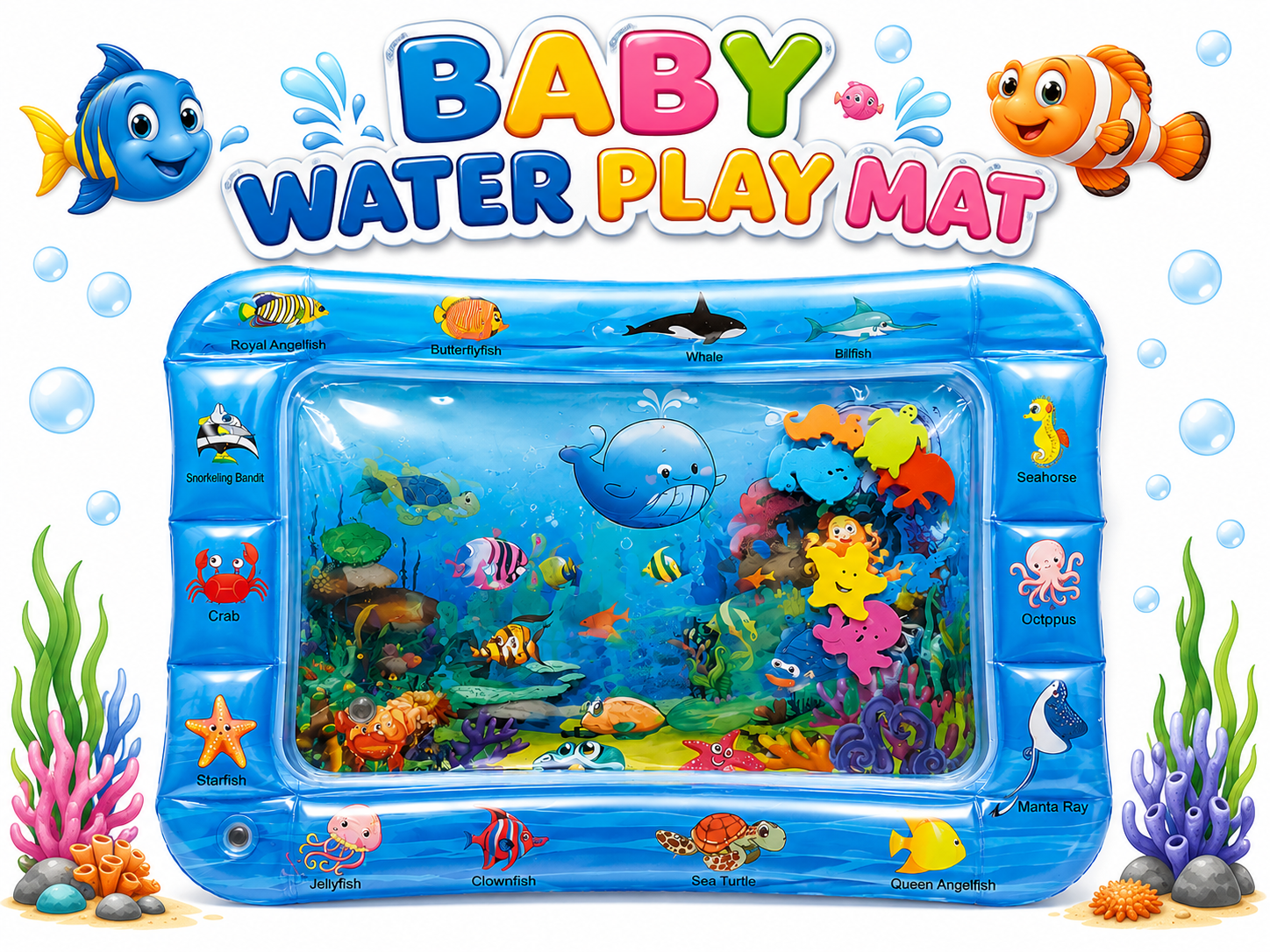 BABY WATER PLAY MAT - SEALIFE THEME FOR BABIES AGED 3 MONTHS AND ABOVE - NON-TOXIC & BPA-FREE