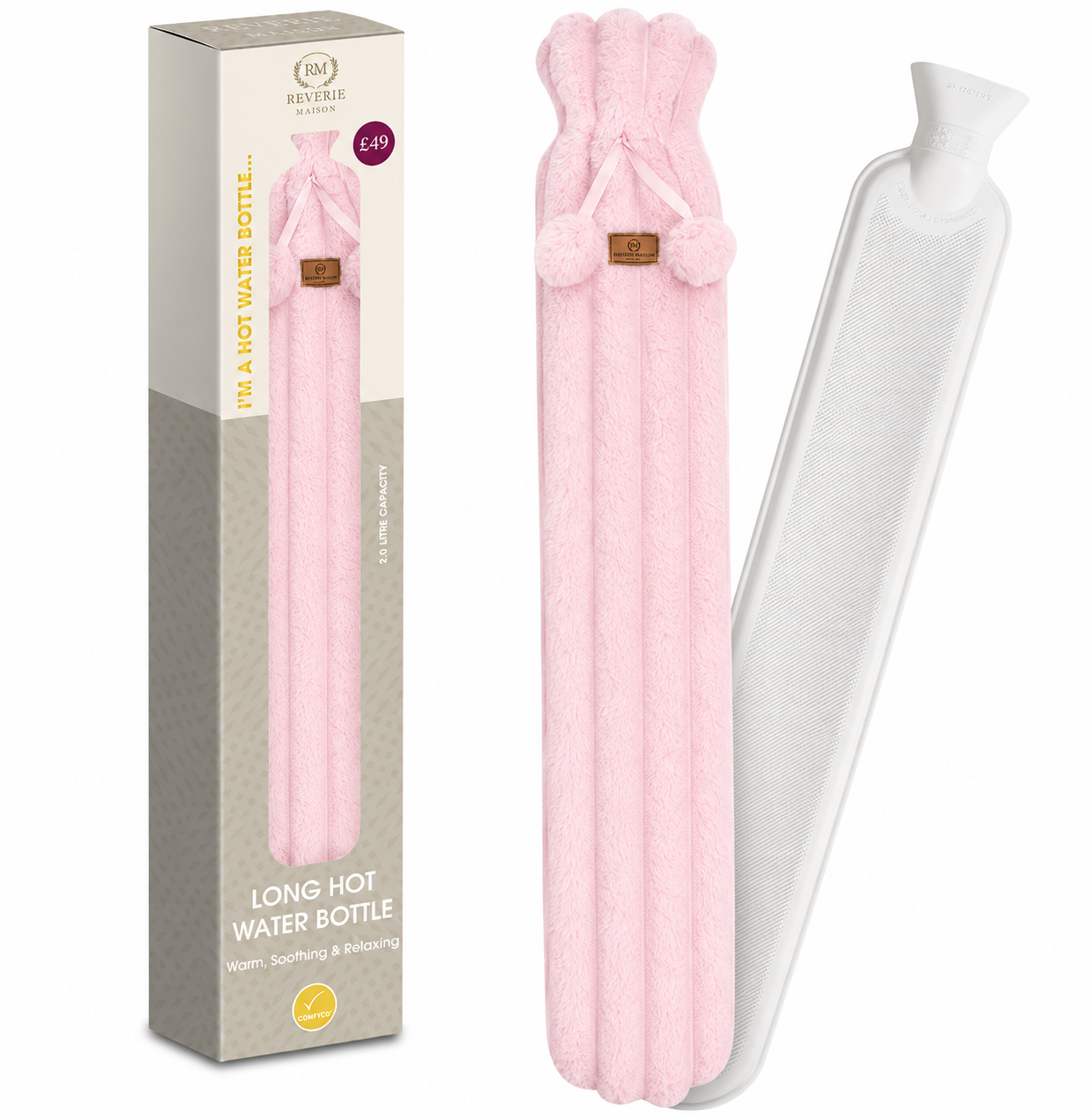 Reverie Maison Long Hot Water Bottle  – Soft Cable Knit Sleeve for Comfort & Warmth