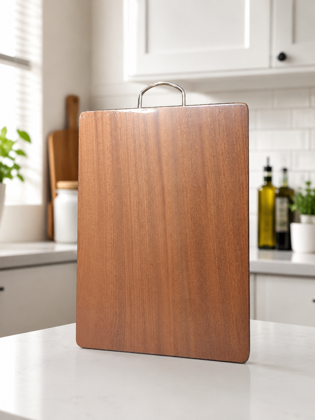 WOODEN CHOPPING BOARD WITH STAINLESS STEEL HANDLE - MAKE THE CHOPPING EASY