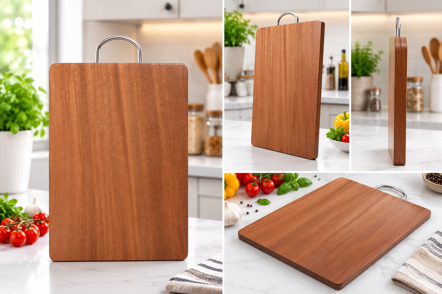 WOODEN CHOPPING BOARD WITH STAINLESS STEEL HANDLE - MAKE THE CHOPPING EASY